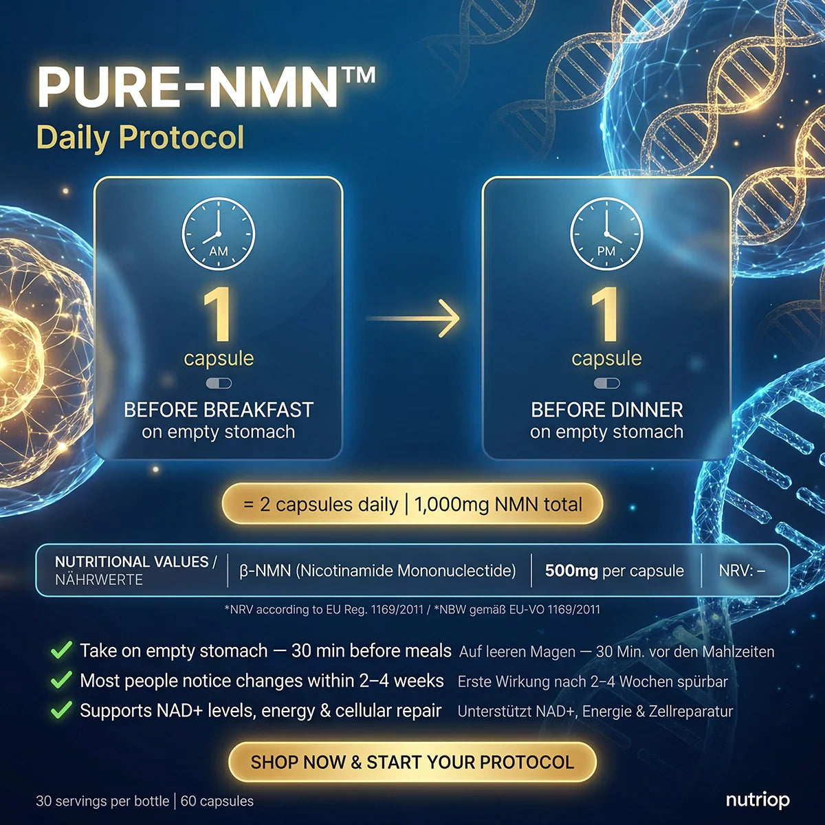 Nutriop® Pure-NMN 500mg - Advanced NAD+ Precursor (60 Capsules)-3
